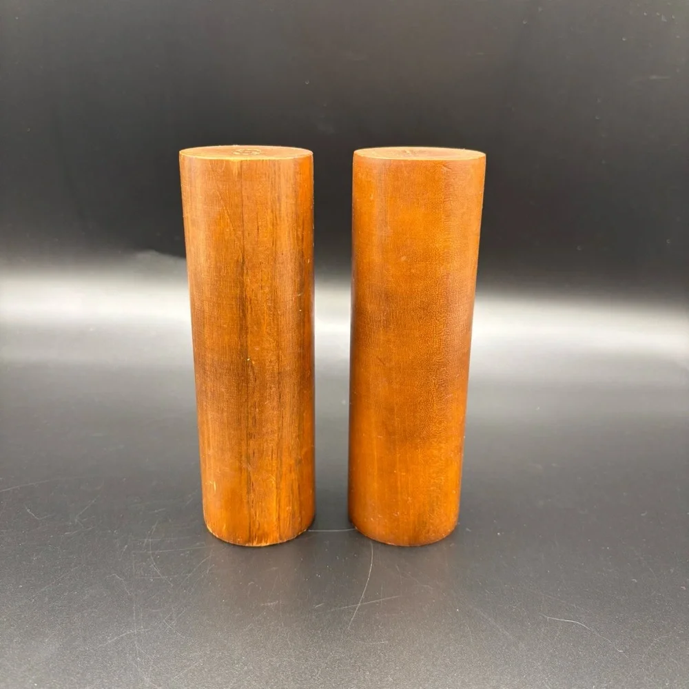 Vintage Danish Wood Salt Pepper Shakers MCM Cylinder‎ Walnut Brown Rare 6